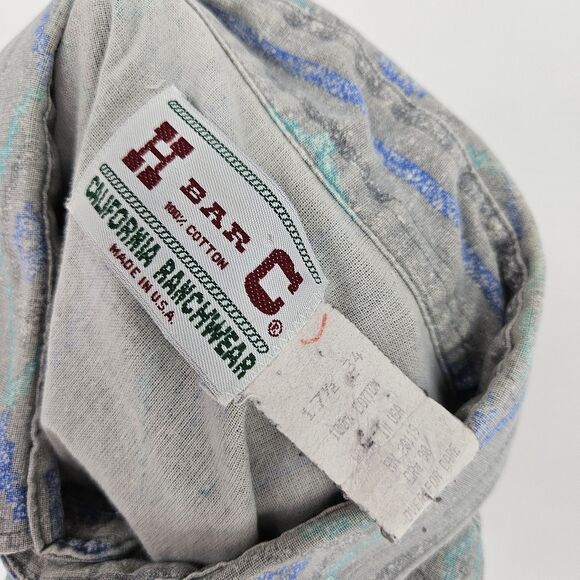 VTG H Bar C Ranchwear Shirt Men 17.5 34 Pearl Snap Western Aztec Southwester USA - Picture 10 of 11